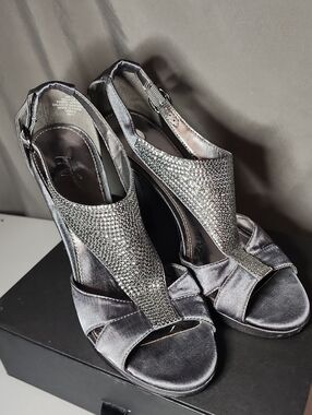 Jacqueline Ferrar Silver Crystal T-Strap Evening Heels
